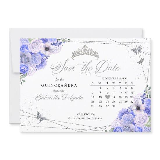 Periwinkle & Silver Quinceañera Save The Date