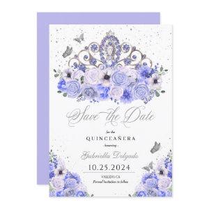 Periwinkle & Silver Save The Date Quinceañera