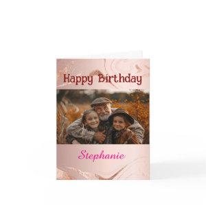 Personalized Birthday rose gold marble photo Card