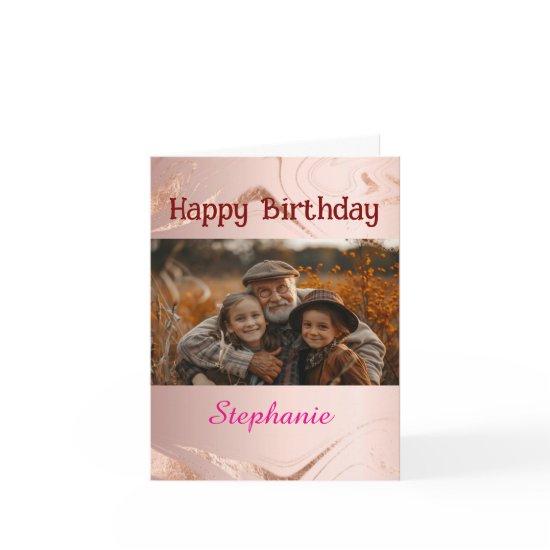 Personalized Birthday rose gold marble photo Card