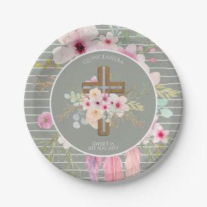 Personalized QUINCEANERA Gifts - Floral Cross Paper Plates