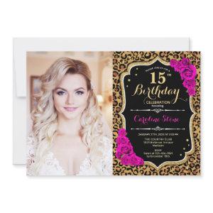 Photo 15th Birthday Party Pink Gold Leopard Print