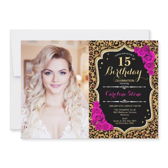 Photo 15th Birthday Party Pink Gold Leopard Print