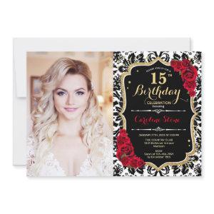 Photo 15th Birthday Party Red Gold Black Damask