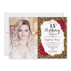 Photo 15th Birthday - Red White Leopard Print