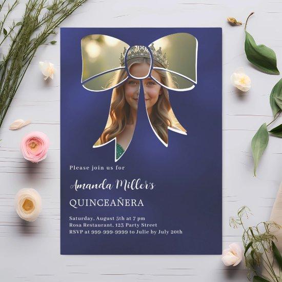 Photo bow navy blue Quinceanera