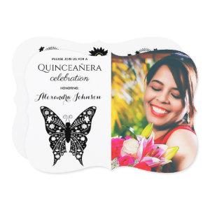 Photo Butterfly Quinceanera Black & White Birthday