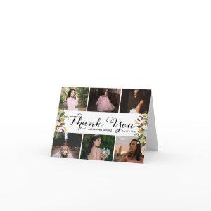 Photo Collage Floral Quince Thank You Card