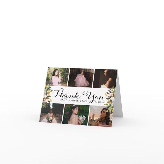 Photo Collage Floral Quince Thank You Card