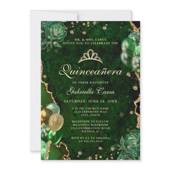 Photo Green Gold Floral Agate Quinceanera