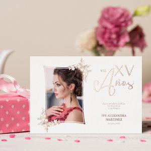 Photo Luxury Real Rose Gold Modern Botanical Frame Foil