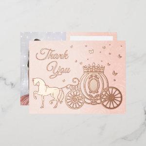 Photo Princess Carriage Rose Gold Foil Thank You Foil  Postcard