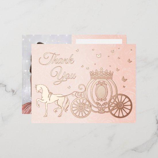 Photo Princess Carriage Rose Gold Foil Thank You Foil  Postcard