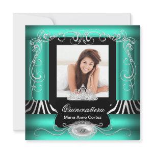 Photo Quinceanera 15th Birthday Jade Teal Zebra