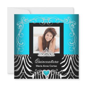 Photo Quinceanera 15th Birthday Teal Blue Zebra