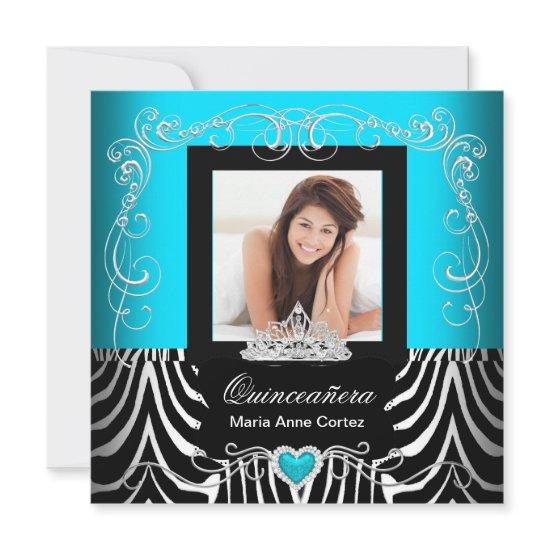 Photo Quinceanera 15th Birthday Teal Blue Zebra