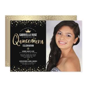 Photo Quinceañera Black Gold Glitter Tiara Girly