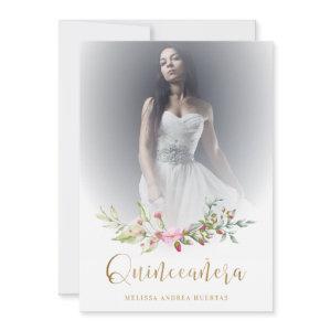 Photo Quinceañera Español Guirnalda Floral Rosa