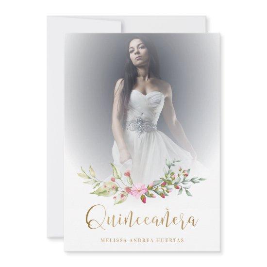 Photo Quinceañera Español Guirnalda Floral Rosa