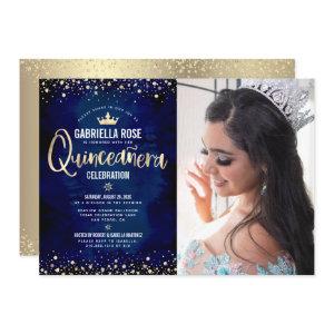 Photo Quinceañera Navy Gold Glitter Princess Crown