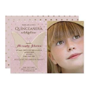 Photo Quinceanera Pink and Gold Butterfly