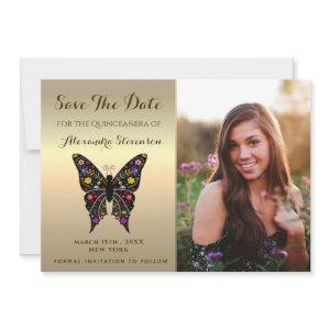 Photo Save The Date Gold Quinceanera Butterfly
