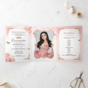 Photo Spanish Light Pink and Gold Quinceanera Tri-Fold