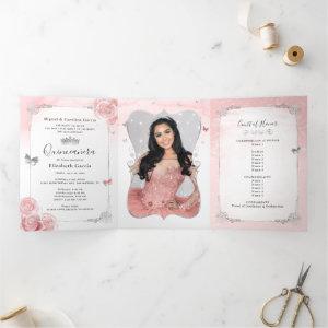 Photo Spanish Light Pink Silver Quinceanera Tri-Fold