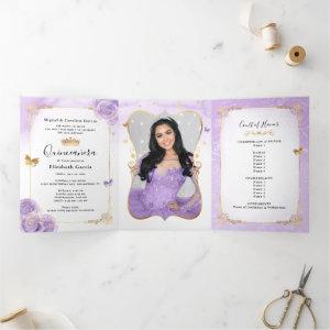 Photo Spanish Light Purple and Gold Quinceanera Tri-Fold