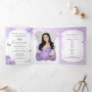 Photo Spanish Light Purple and Silver Quinceanera Tri-Fold