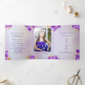 Photo Spanish Pearl and Purple Roses Quinceanera  Tri-Fold
