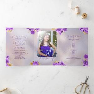 Photo Spanish Pearl and Purple Roses Quinceanera  Tri-Fold