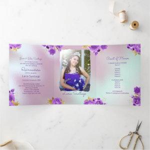 Photo Spanish Pearl and Purple Roses Quinceanera  Tri-Fold