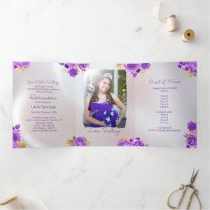 Photo Spanish Pearl and Purple Roses Quinceanera  Tri-Fold