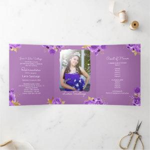 Photo Spanish Pink and Purple Roses Quinceanera  Tri-Fold