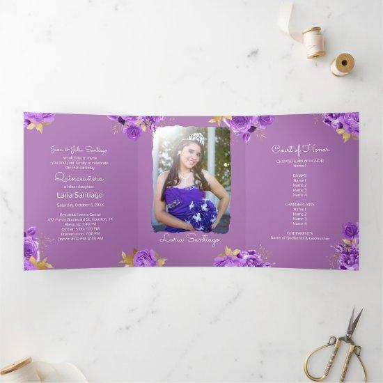 Photo Spanish Pink and Purple Roses Quinceanera  Tri-Fold