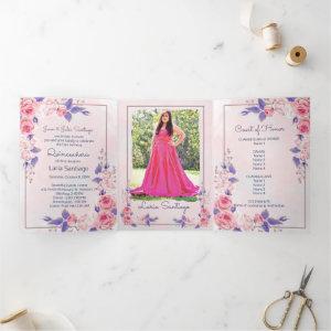 Photo Spanish Pink and Purple Roses Quinceanera  Tri-Fold