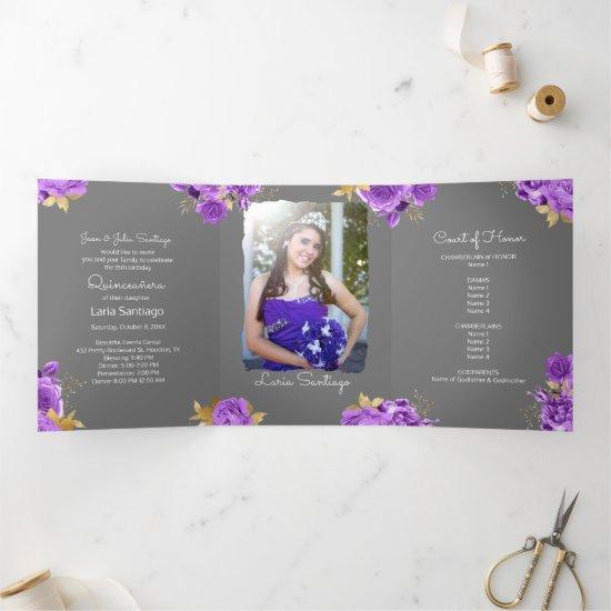 Photo Spanish Pink and Purple Roses Quinceanera  Tri-Fold