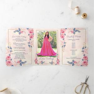 Photo Spanish  Pink Blue Roses Quinceanera  Tri-Fold