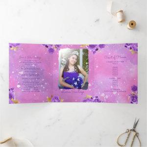 Photo Spanish Pink watercolor Quinceanera  Tri-Fold