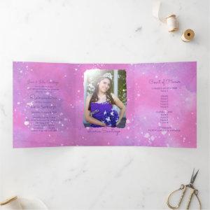 Photo Spanish Pink watercolor Quinceanera  Tri-Fold