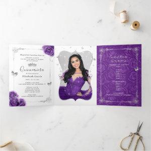 Photo Spanish Purple and Silver Quinceanera Tri-Fold