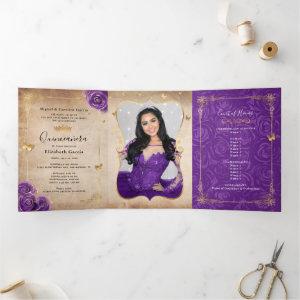 Photo Spanish  Purple Rose Gold Quinceanera Tri-Fold