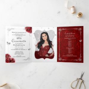 Photo Spanish Red and Silver Quinceanera Tri-Fold