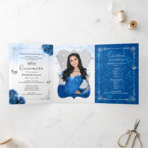 Photo Spanish Silver Royal Blue Quinceanera Tri-Fold