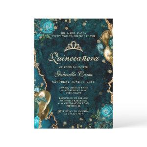 Photo Teal Gold Floral Agate Quinceanera