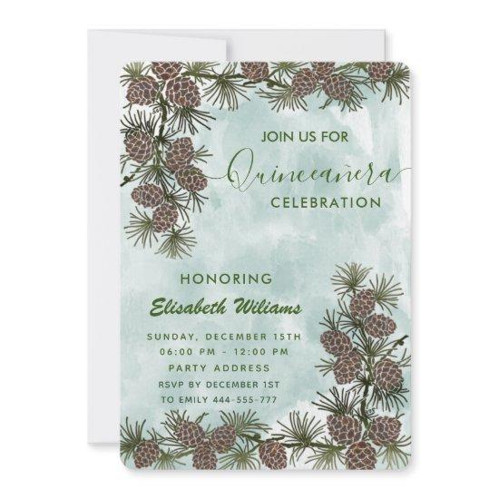 Pine cone branch watercolor Quinceañera