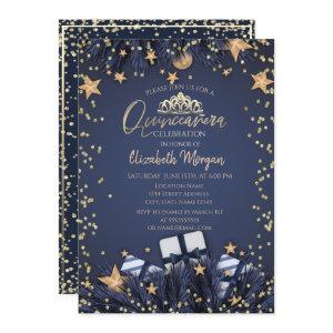 Pine Tree Branches,Diamonds Navy Blue Quinceañera