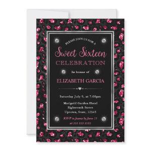 Pink and Black Glitter Leopard Spots Sweet Sixteen