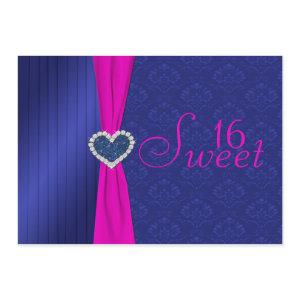 Pink and Blue with Glitter Heart Sweet Sixteen